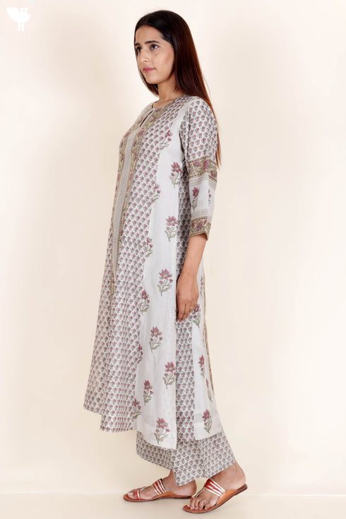 Chanderi Silk Kurta Pant And Dupatta Set In Block Print